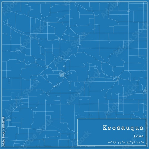 Blueprint US city map of Keosauqua  Iowa.