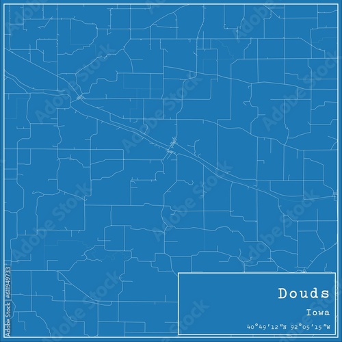 Blueprint US city map of Douds, Iowa. photo