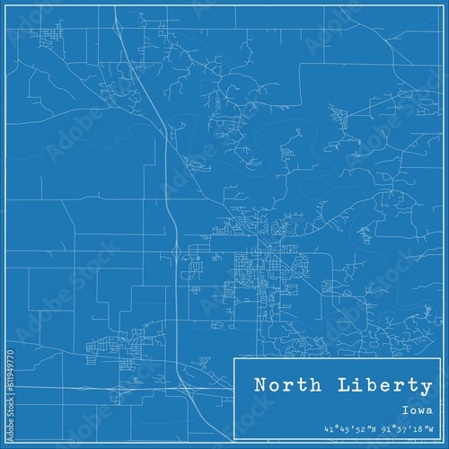 Blueprint US city map of North Liberty, Iowa.