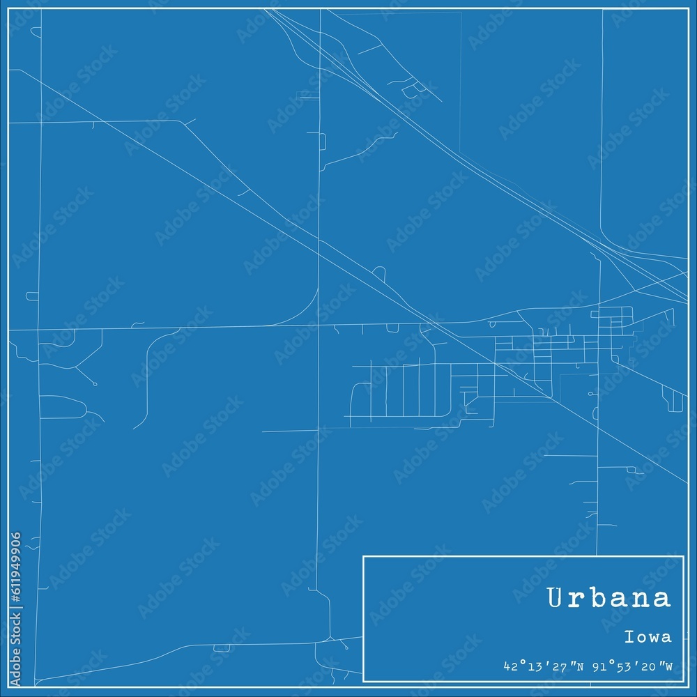Blueprint US city map of Urbana, Iowa. Blueprint US city map of Urbana, Iowa.