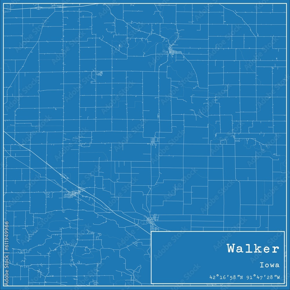 Obraz premium Blueprint US city map of Walker, Iowa.