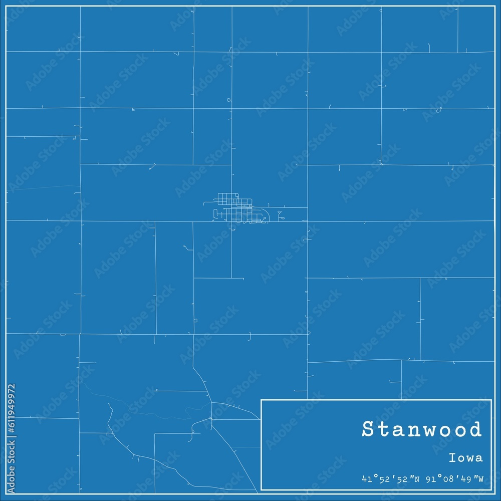 Blueprint US city map of Stanwood, Iowa.
