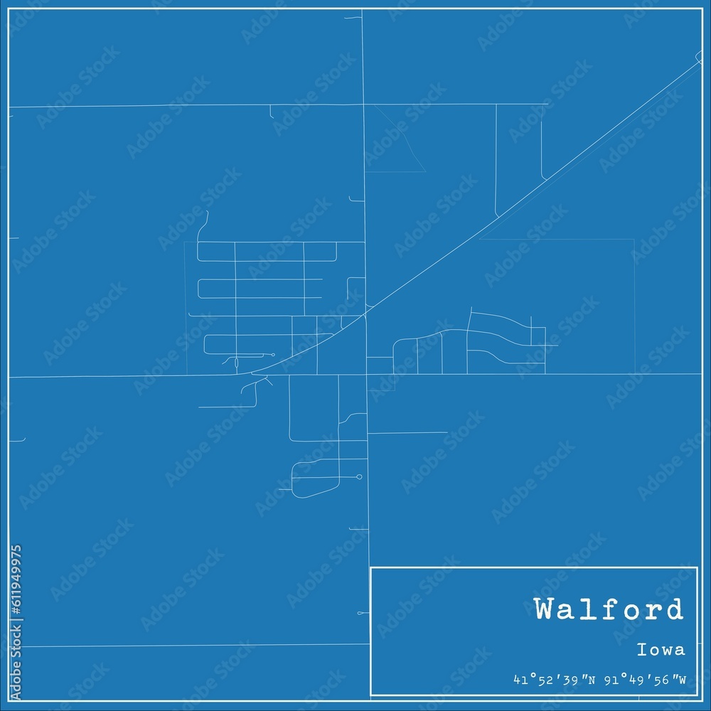 Naklejka premium Blueprint US city map of Walford, Iowa.
