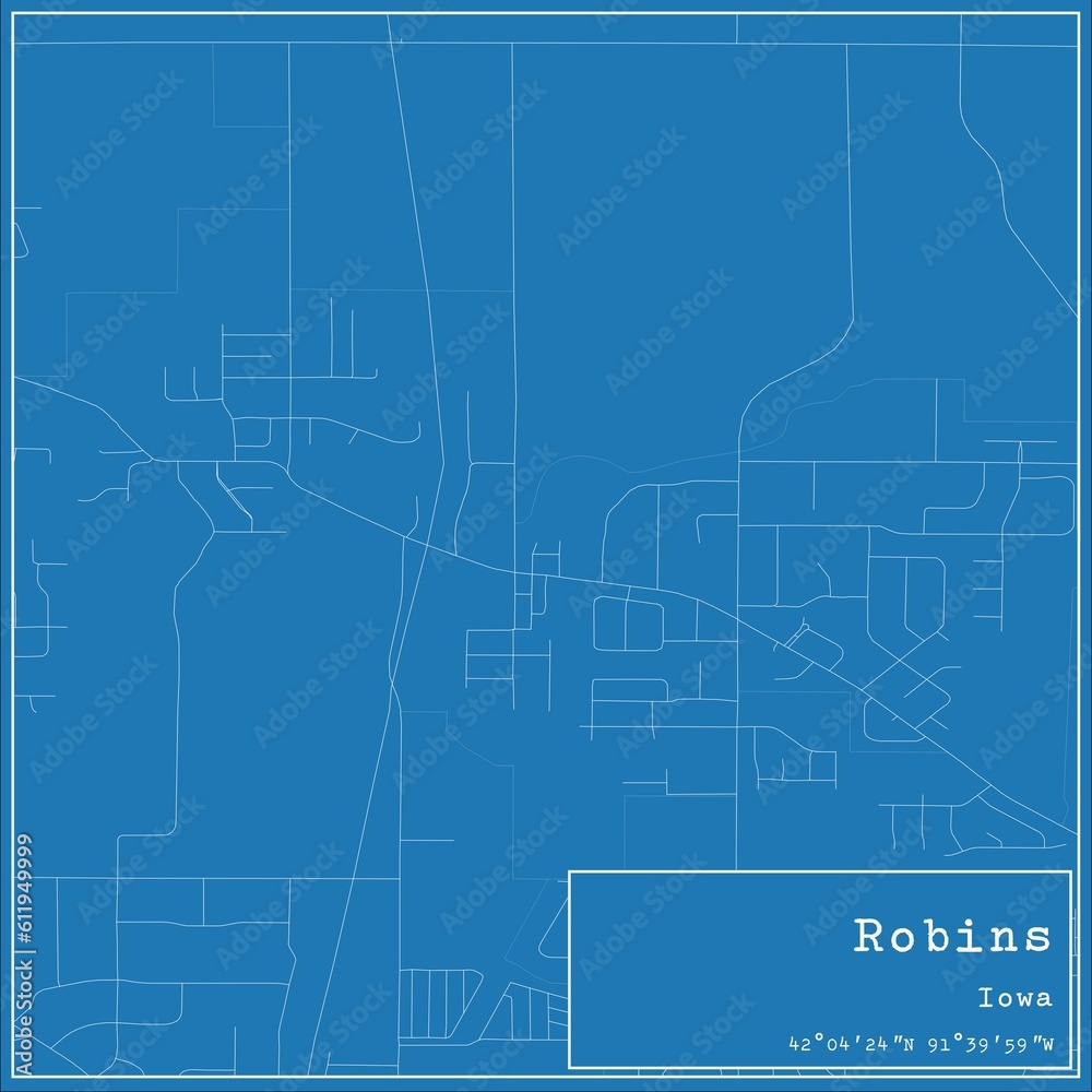 Blueprint US city map of Robins, Iowa.