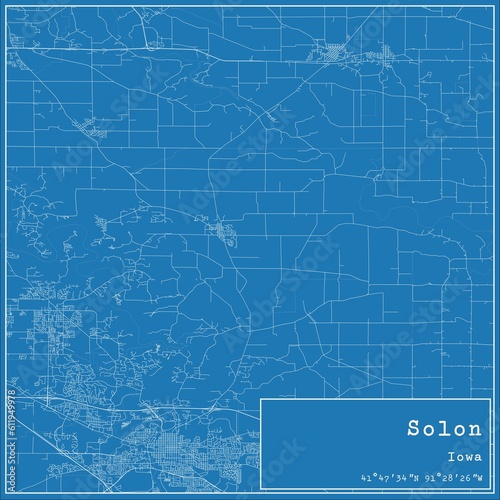 Blueprint US city map of Solon, Iowa. photo