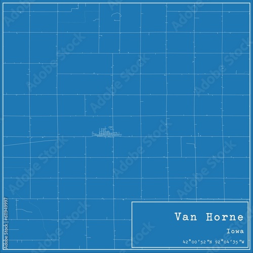 Blueprint US city map of Van Horne  Iowa.