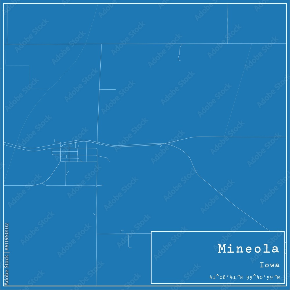 Blueprint US city map of Mineola, Iowa.