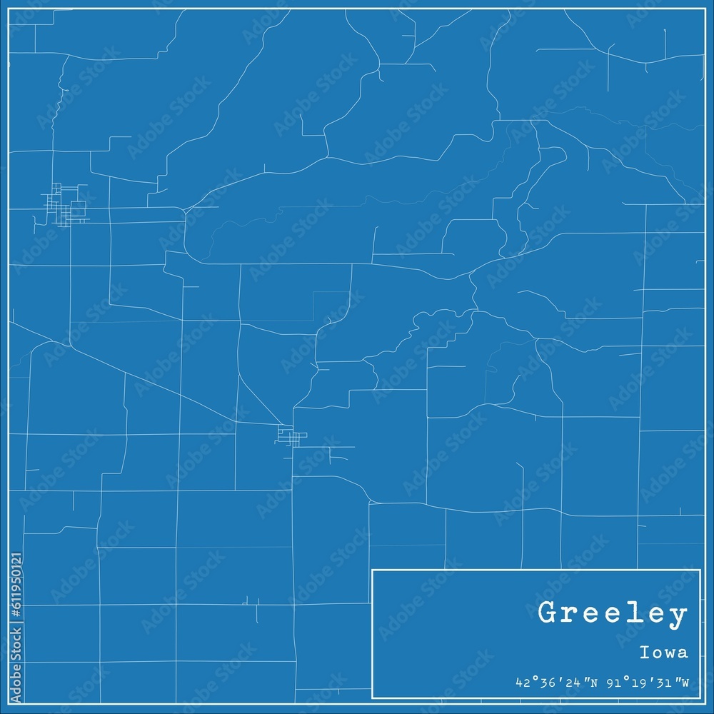 Blueprint US city map of Greeley, Iowa.