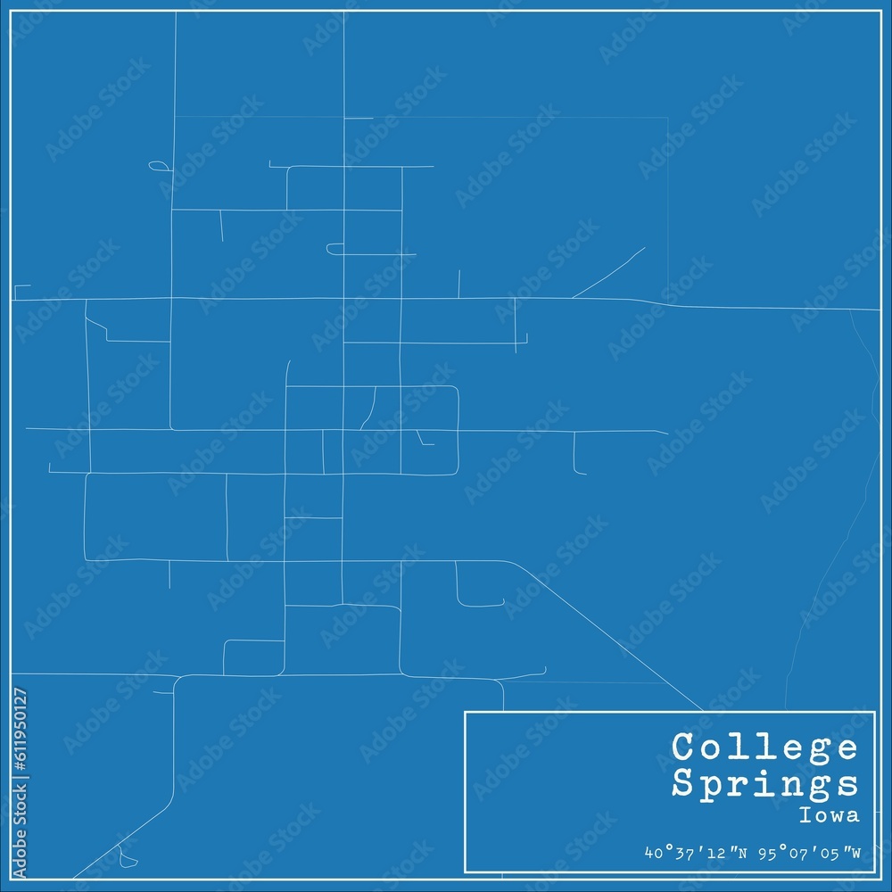 Blueprint US city map of College Springs, Iowa. Blueprint US city map of College Springs, Iowa.