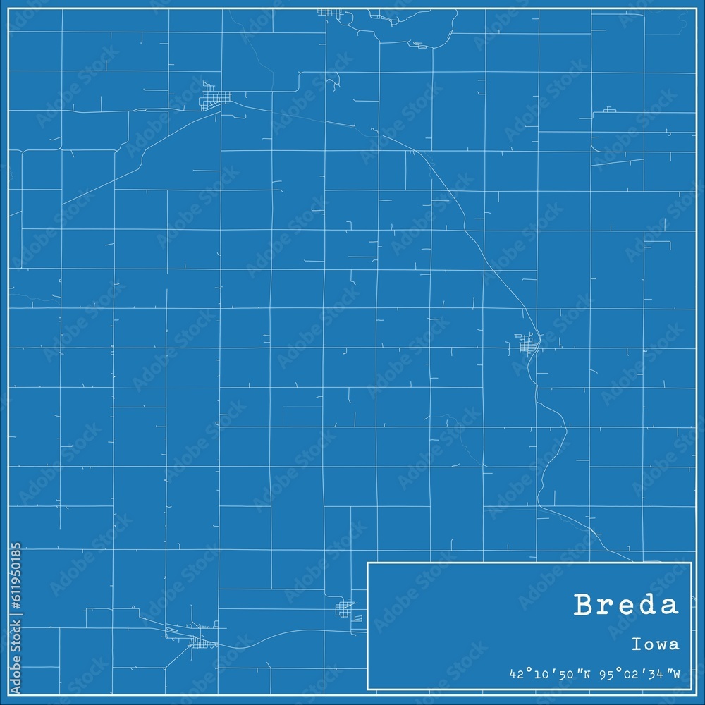 Blueprint US city map of Breda, Iowa.