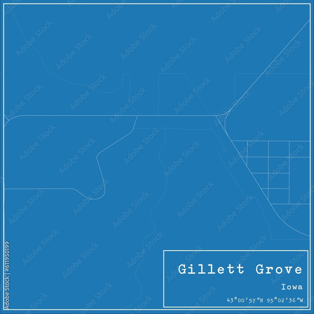 Blueprint US city map of Gillett Grove, Iowa.