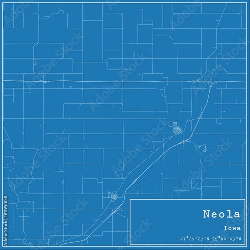 Blueprint US city map of Neola, Iowa. photo