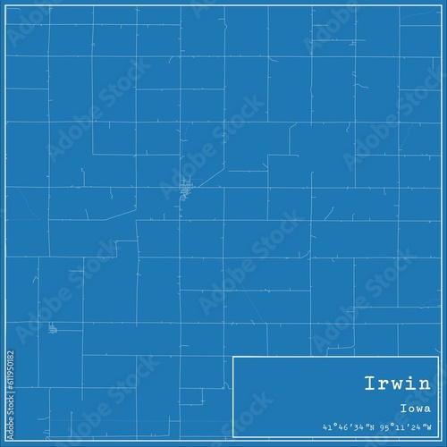 Blueprint US city map of Irwin, Iowa.
