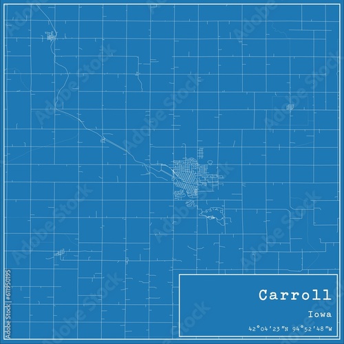 Blueprint US city map of Carroll  Iowa.
