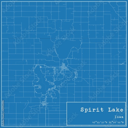 Blueprint US city map of Spirit Lake  Iowa.