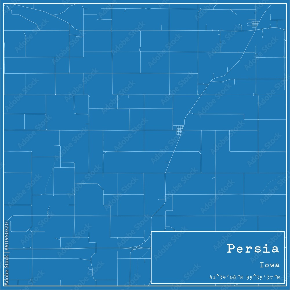 Blueprint US city map of Persia, Iowa.
