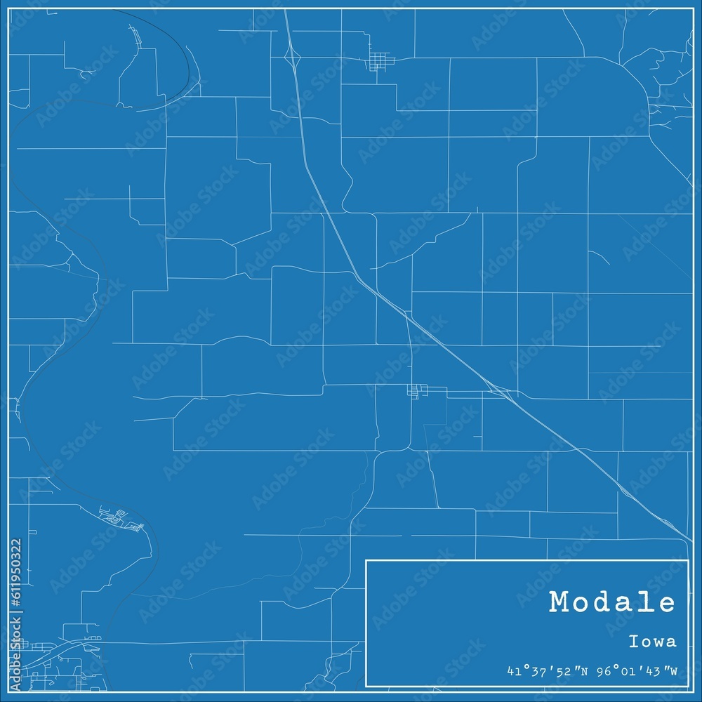 Blueprint US city map of Modale, Iowa.