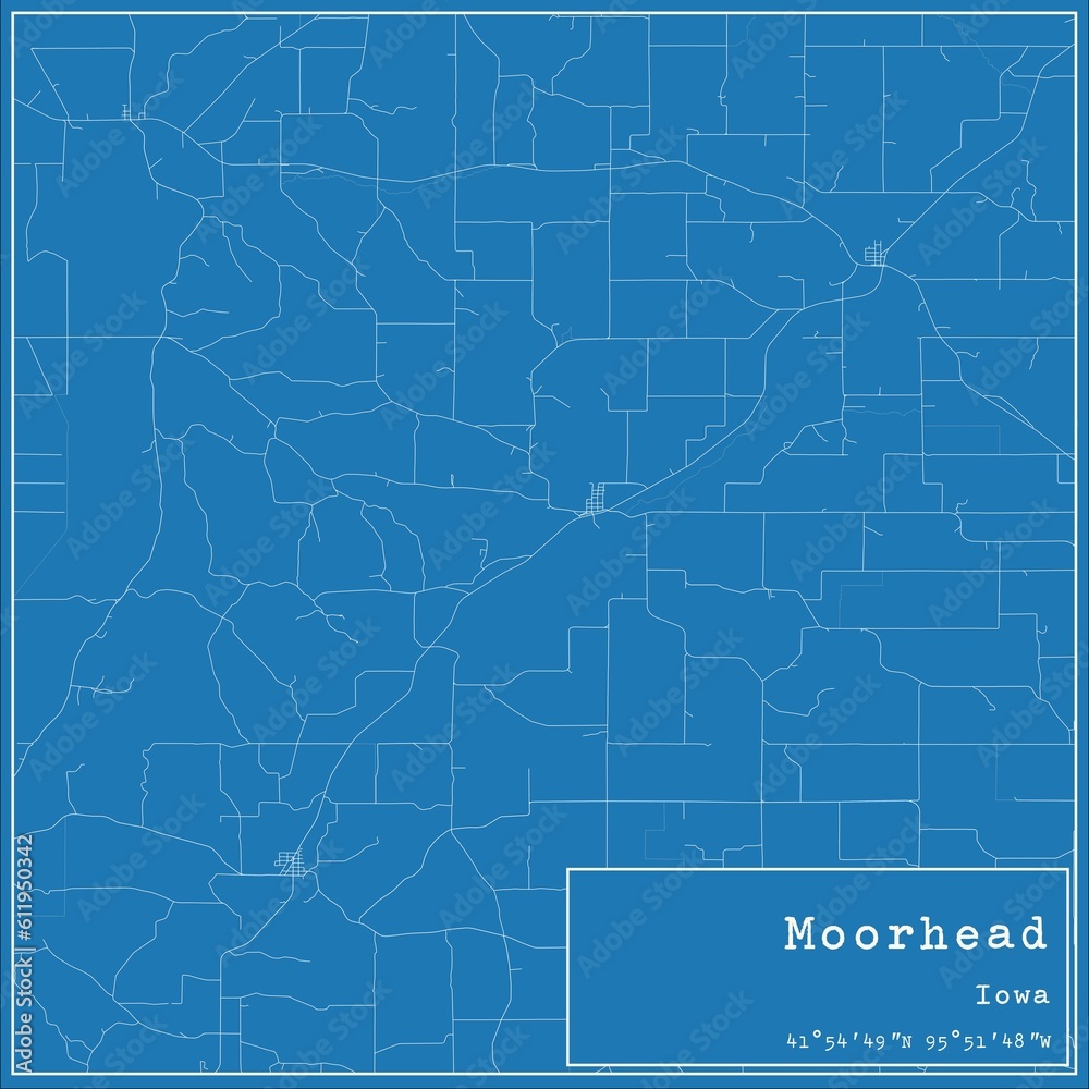 Blueprint US city map of Moorhead, Iowa.
