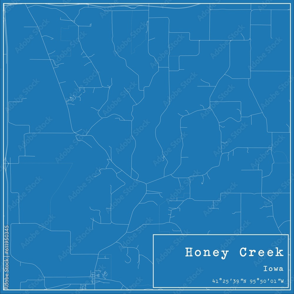 Blueprint US city map of Honey Creek, Iowa.