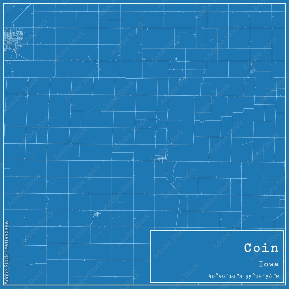 Blueprint US city map of Coin, Iowa.