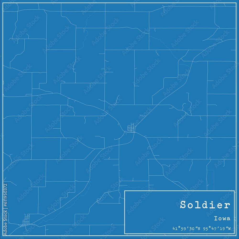 Blueprint US city map of Soldier, Iowa.