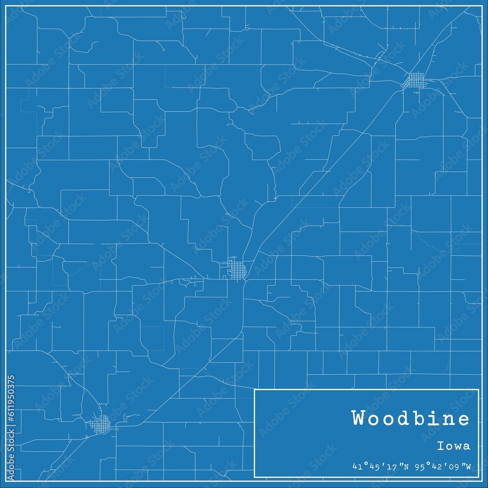 Blueprint US city map of Woodbine, Iowa.