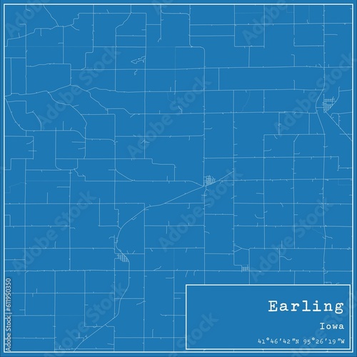 Blueprint US city map of Earling  Iowa.