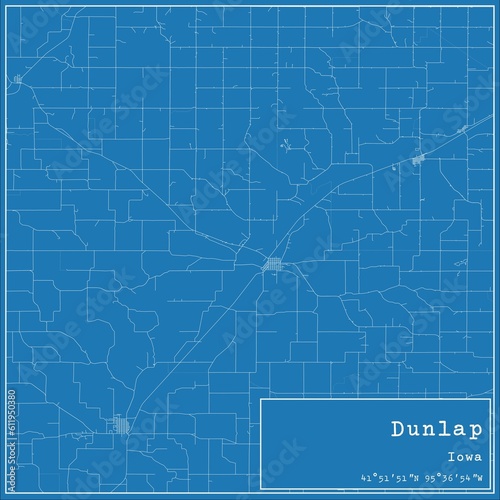 Blueprint US city map of Dunlap, Iowa. photo
