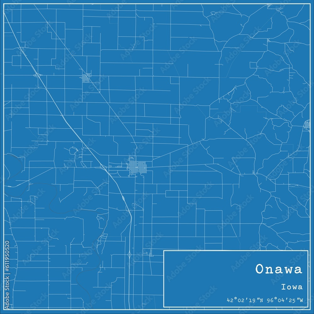 Obraz premium Blueprint US city map of Onawa, Iowa.