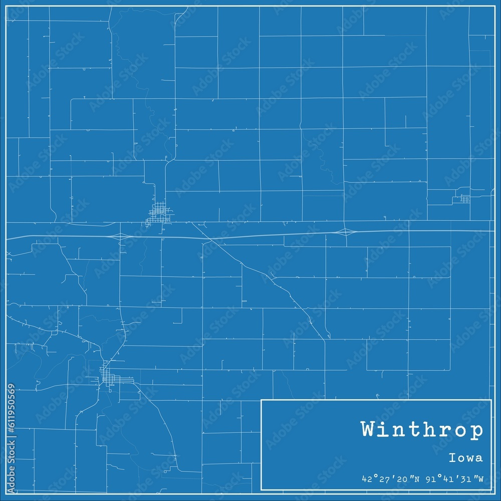 Obraz premium Blueprint US city map of Winthrop, Iowa.