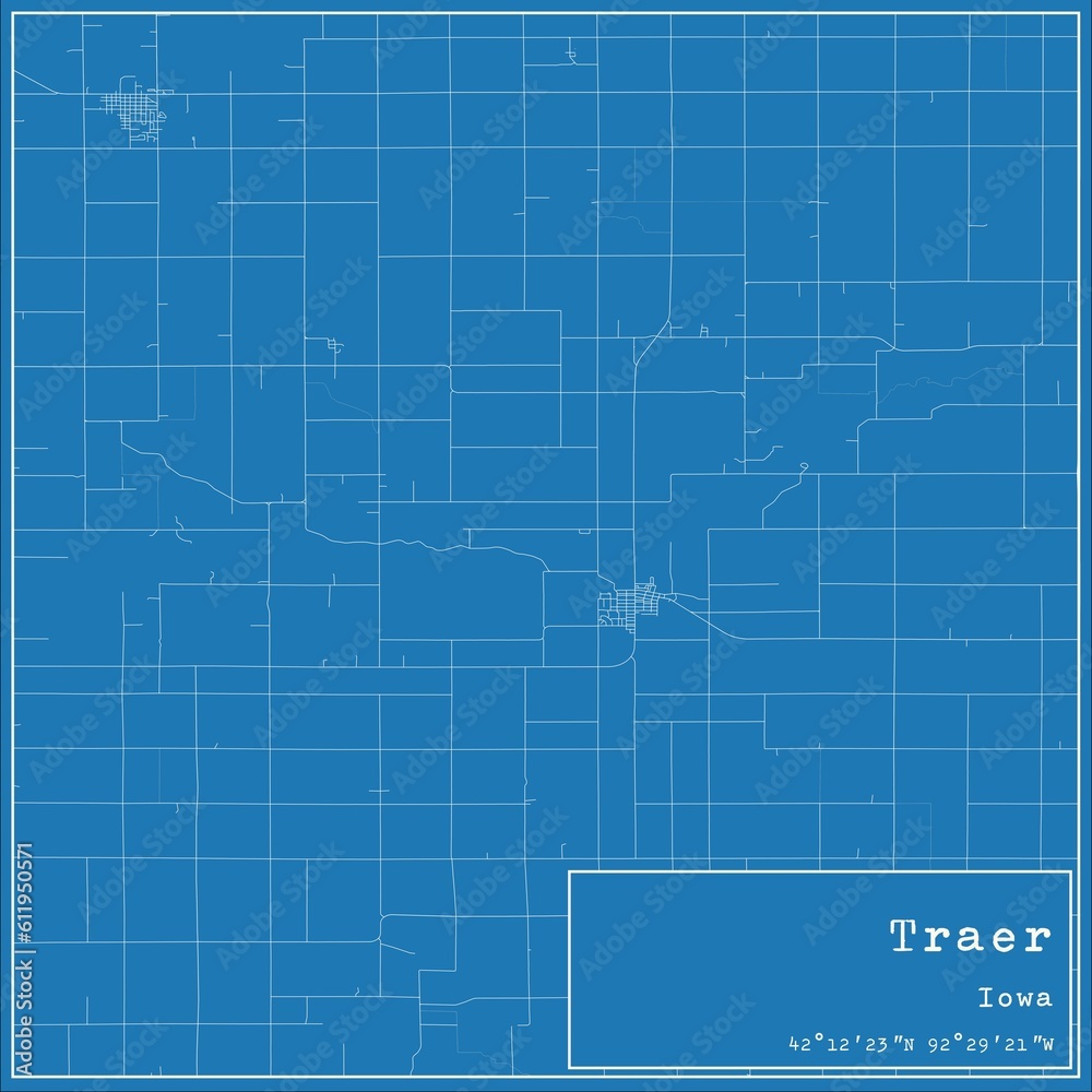 Blueprint US city map of Traer, Iowa. - obrazy, fototapety, plakaty 