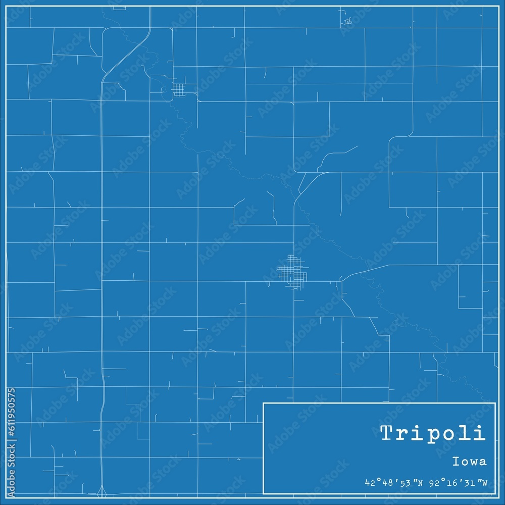Blueprint US city map of Tripoli, Iowa.