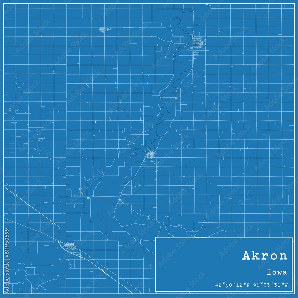 Obraz premium Blueprint US city map of Akron, Iowa.