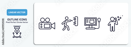 people outline icons set. people thin line icons pack included movie director, man throwing a dart, ultrasonography, man making soap bubbles vector.