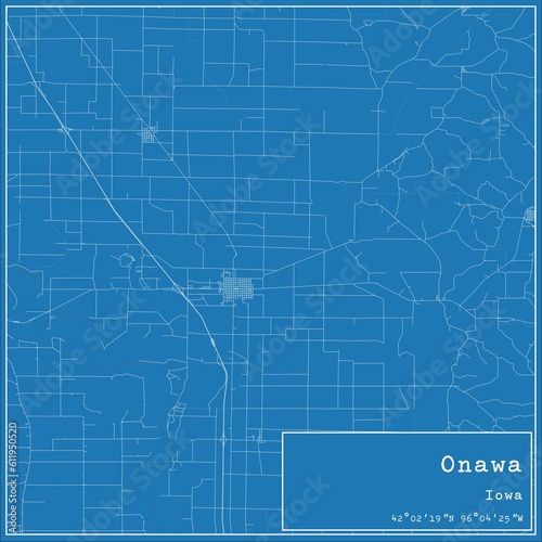 Blueprint US city map of Onawa, Iowa. photo