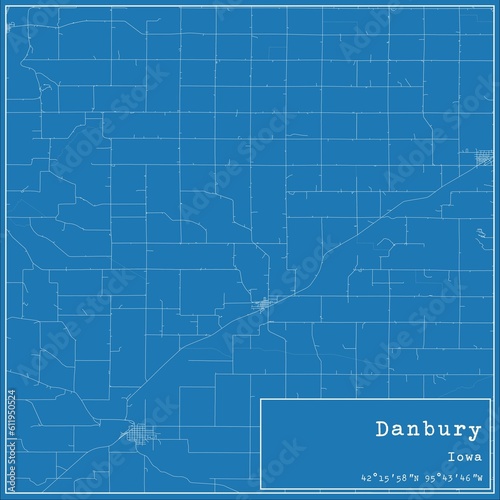 Blueprint US city map of Danbury, Iowa. photo