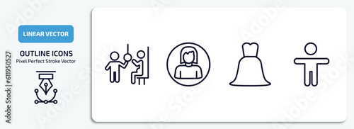people outline icons set. people thin line icons pack included pregnant priority, woman profile, bride dress, crucified pose vector.
