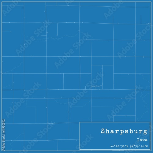 Blueprint US city map of Sharpsburg, Iowa.
