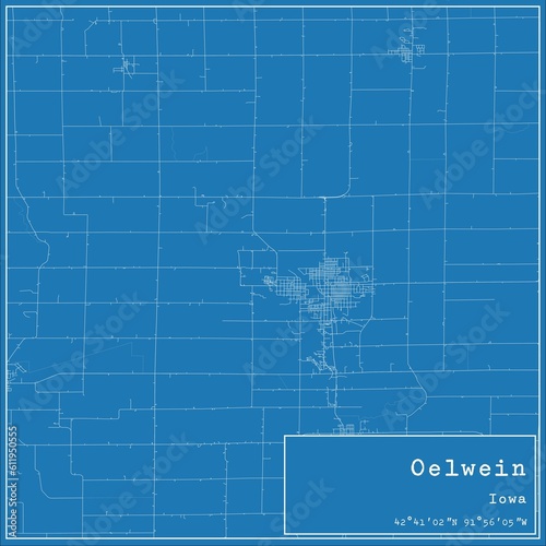 Blueprint US city map of Oelwein  Iowa.