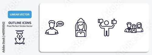people outline icons set. people thin line icons pack included monologue, bride avatar, preference, family board games vector.
