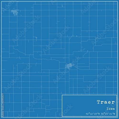Blueprint US city map of Traer, Iowa.