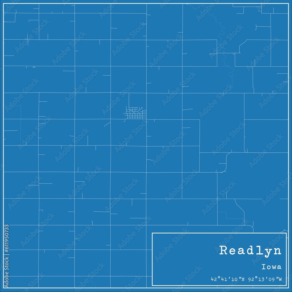 Blueprint US city map of Readlyn, Iowa.