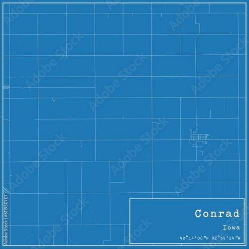 Blueprint US city map of Conrad  Iowa.
