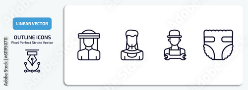 people outline icons set. people thin line icons pack included bedouin, amazonian, technician, baby diaper vector.