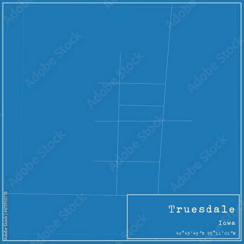 Blueprint US city map of Truesdale, Iowa.