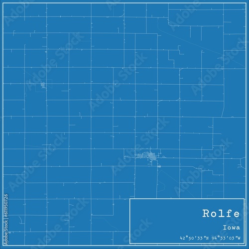Blueprint US city map of Rolfe, Iowa. photo