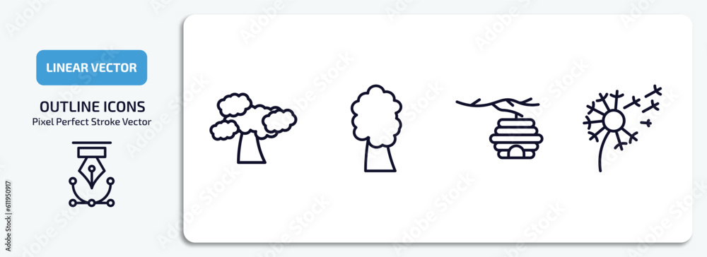 nature outline icons set. nature thin line icons pack included shadbush tree, american chestnut tree, hive, dandelion vector.
