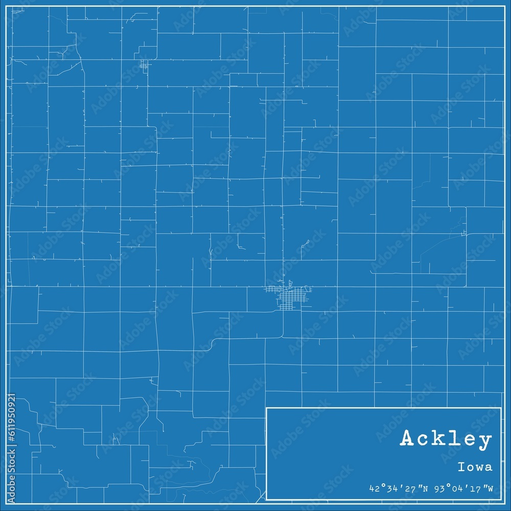 Blueprint US city map of Ackley, Iowa.