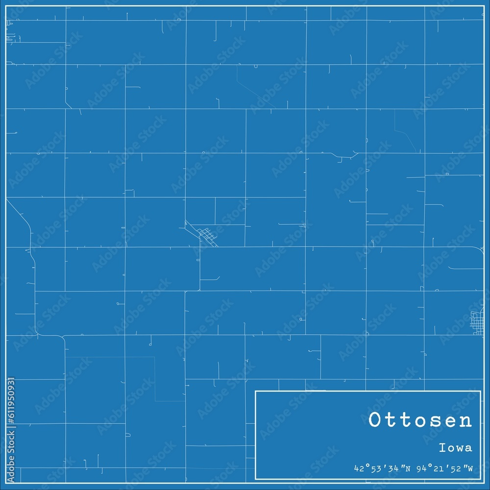Blueprint US city map of Ottosen, Iowa.