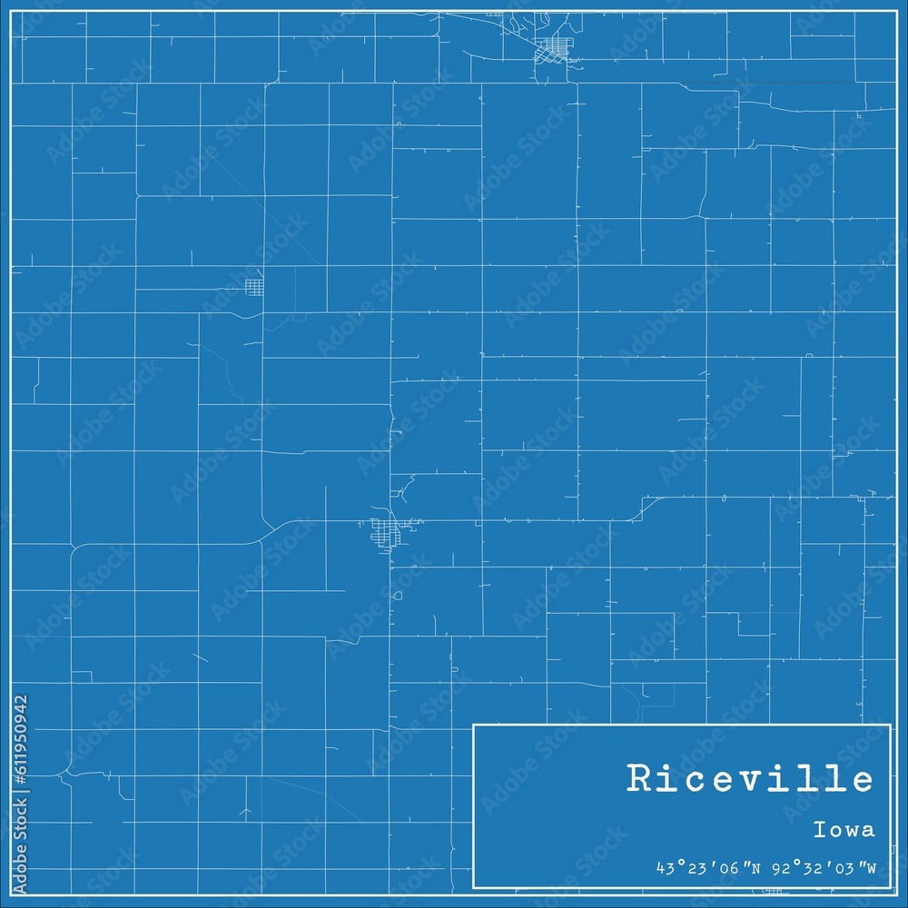 Blueprint US city map of Riceville, Iowa.